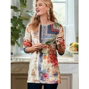 Soft Surroundings Velvet floral patchwork Ashbury Tunic Top Size Large